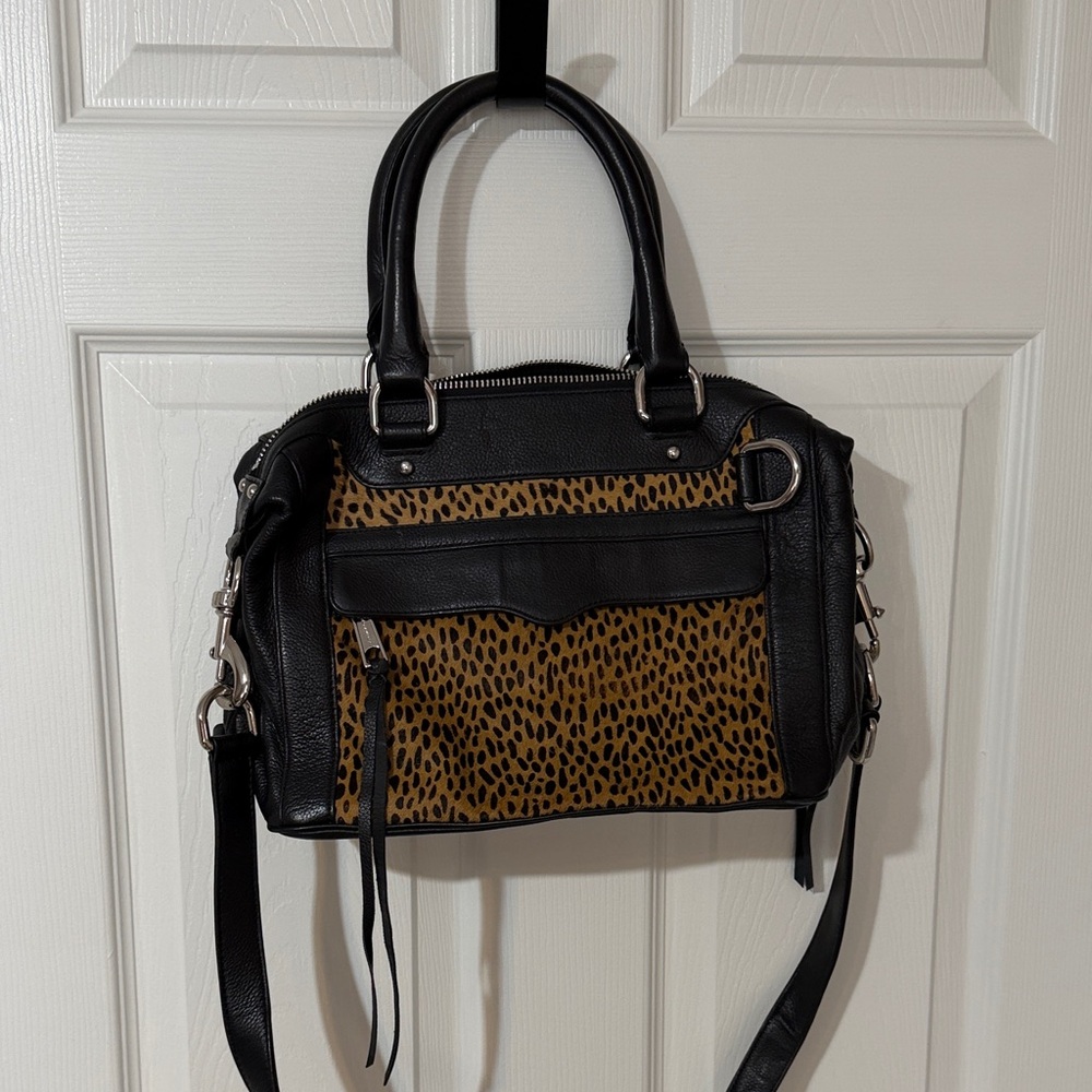 Rebecca Minkoff Black Satchel with Leopard Print Panel